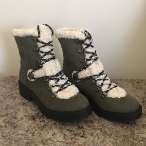 G by Guess Fabric Green Boots With Sherpa